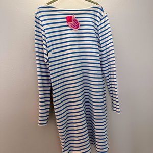 Uniqlo soft blue white strip dress with tulip in the center L